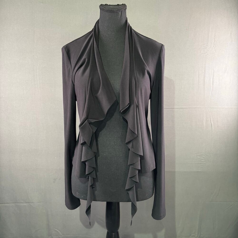 Joseph Ribkoff Jacket Women 6 Open Front Waterfall Cardigan Formal Midi Black